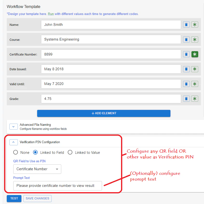 Verification Pin Configuration