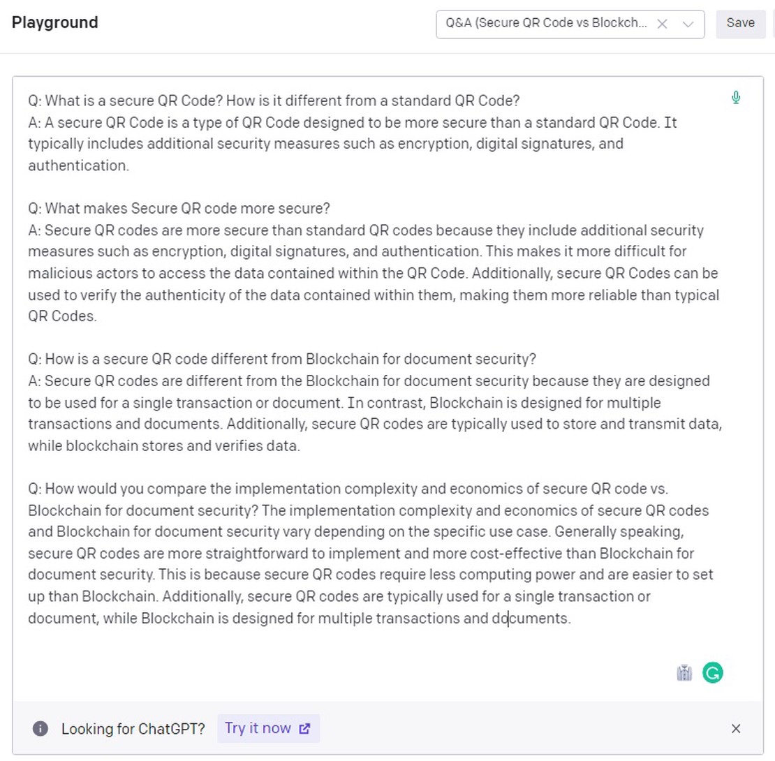 OpenAI ChatGPT clears the air on Secure QR code vs. Block Chain