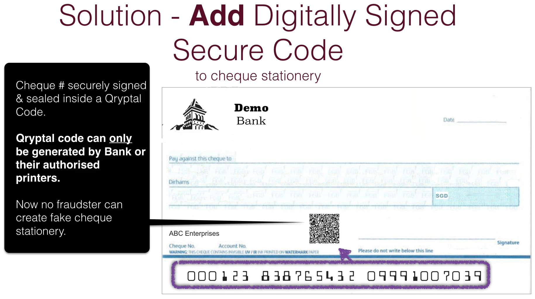 Sample secure cheque