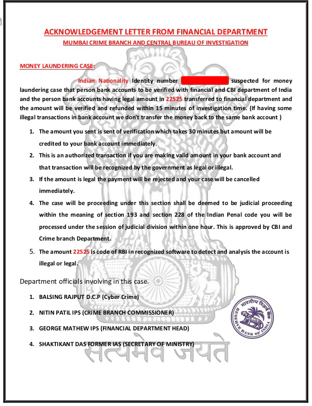 fake letter for courier scam