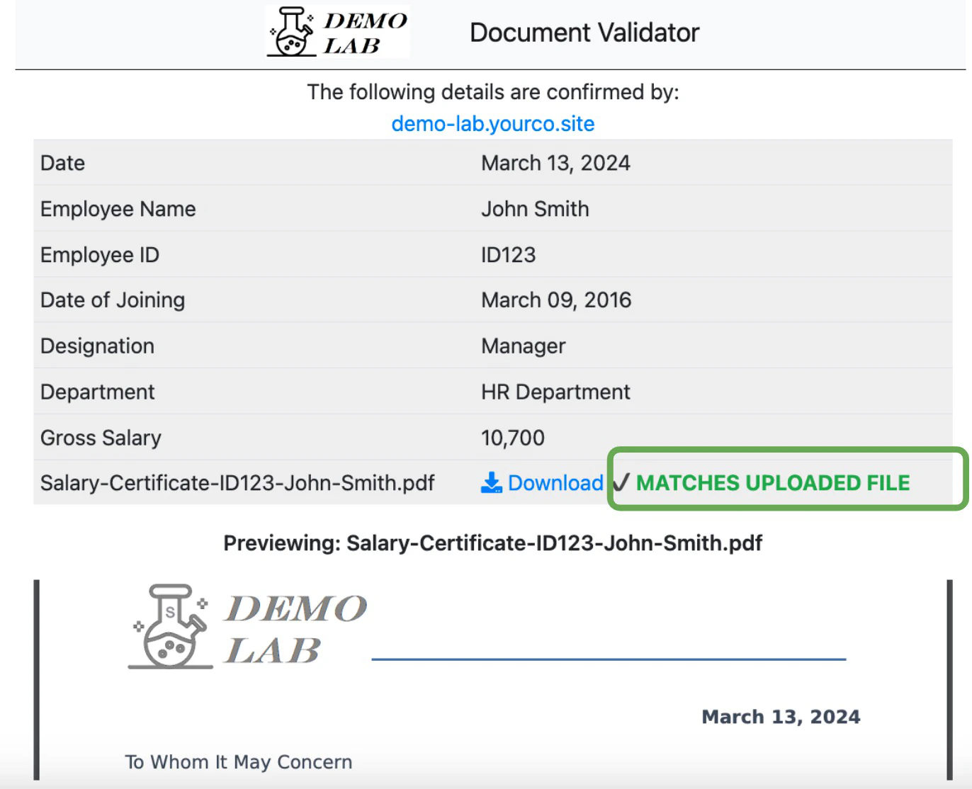 Matched document confirmation